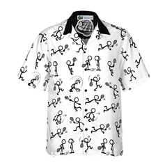 Stick Figures Tennis Black And White Hawaiian Shirt - Hyperfavor