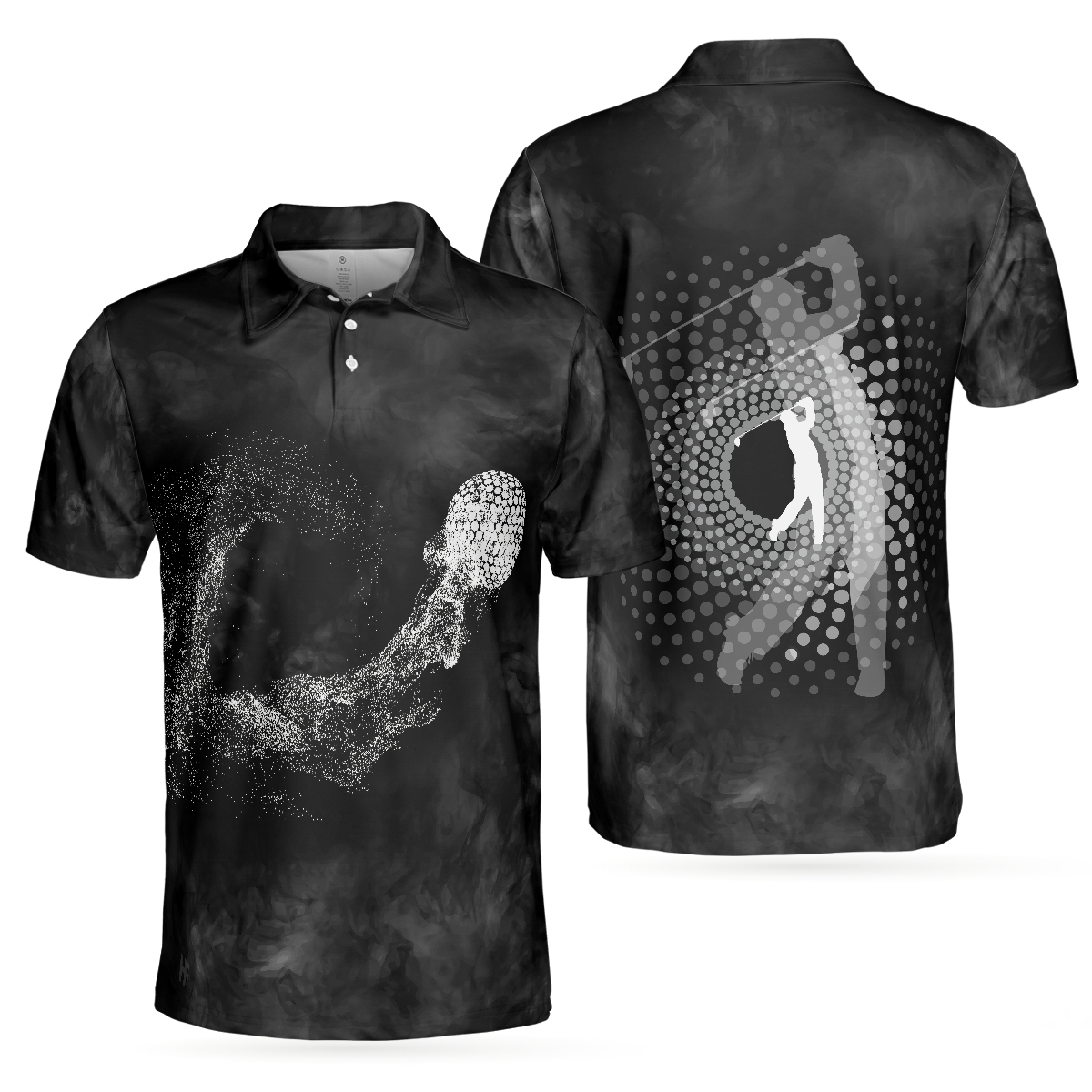 Classic Golf Ball On Smoke Background Polo Shirt, Geometric Circle Dot Graphic Polo Shirt, Best Golf Shirt For Men - Hyperfavor