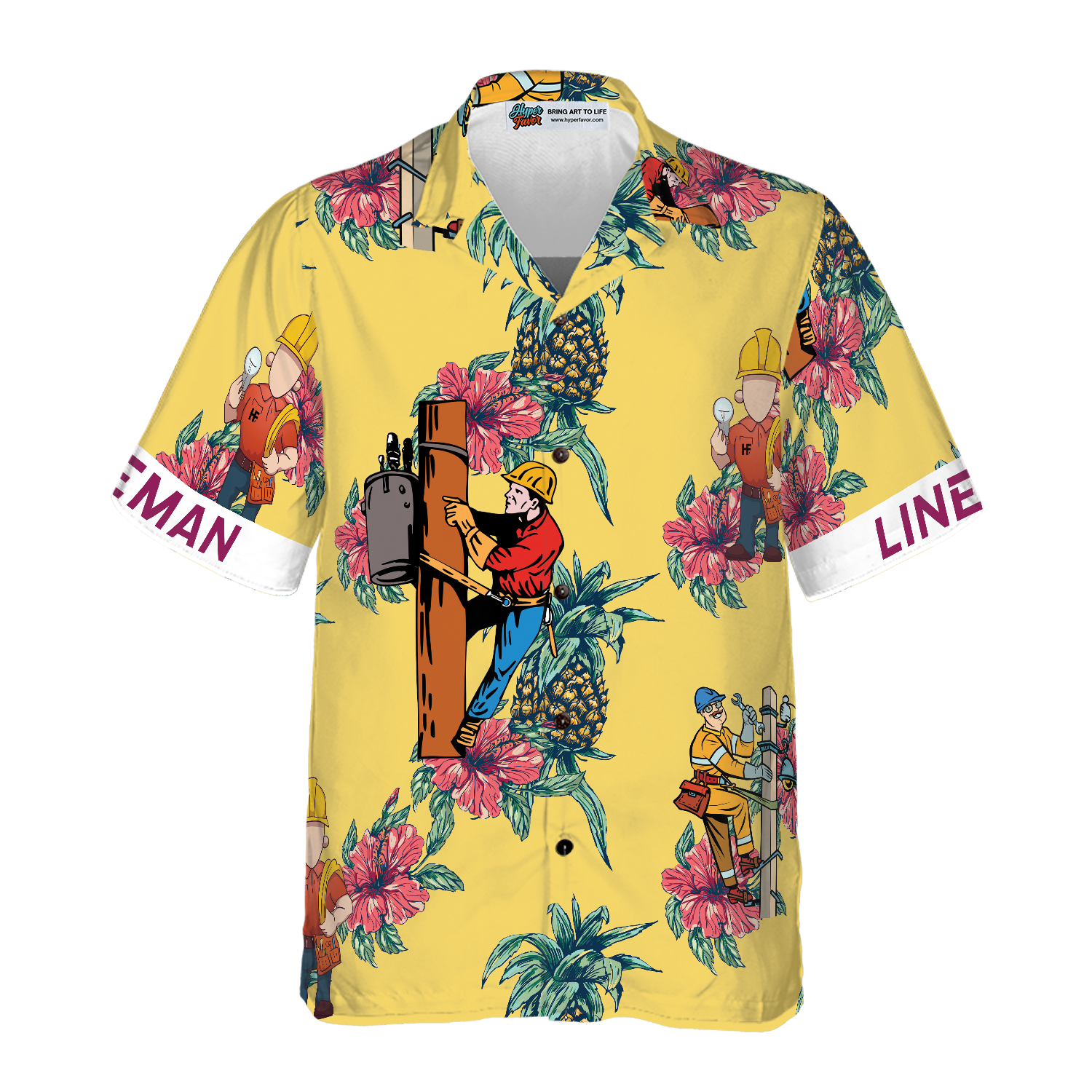 Lineman Pineapple Seamless Pattern Hawaiian Shirt - Hyperfavor