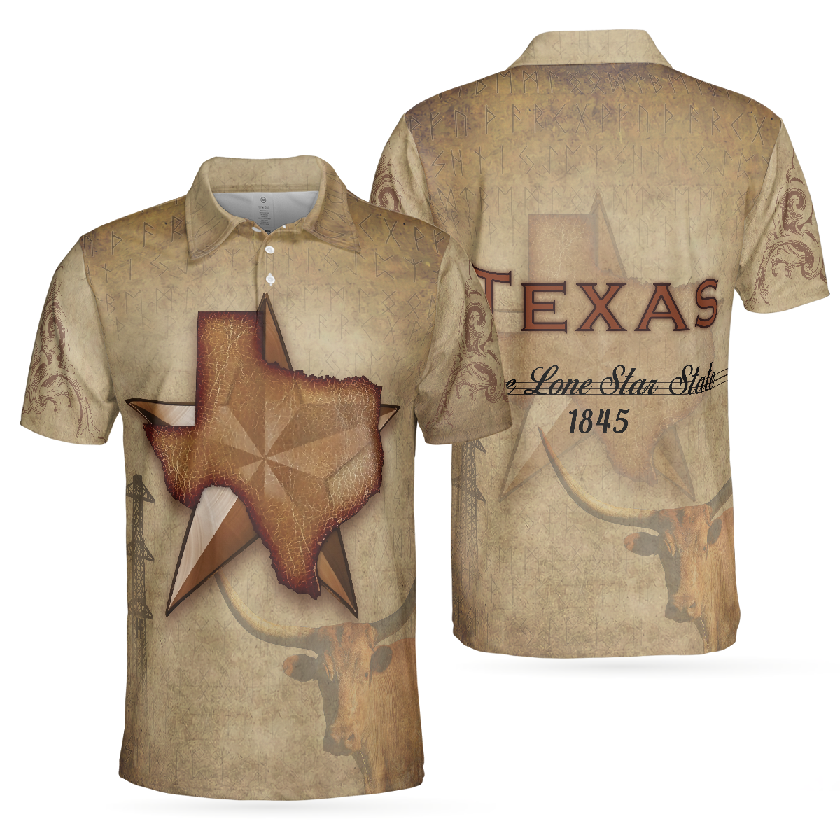 Texas The Lone Star State Polo Shirt, Texas State Map Longhorn Polo Shirt, Texas Proud Shirt For Men - Hyperfavor