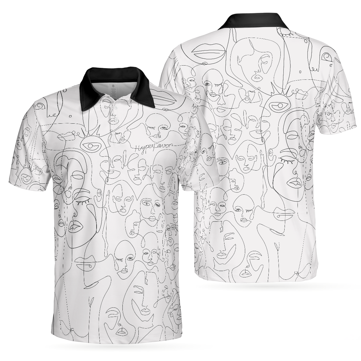 Multiple Face One Line Art White Version Polo Shirt, Black And White Abstract Art Polo Shirt For Women - Hyperfavor