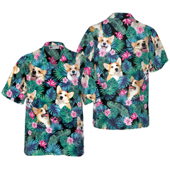 Tropical Corgi Dog Shirt For Men Hawaiian Shirt - Hyperfavor