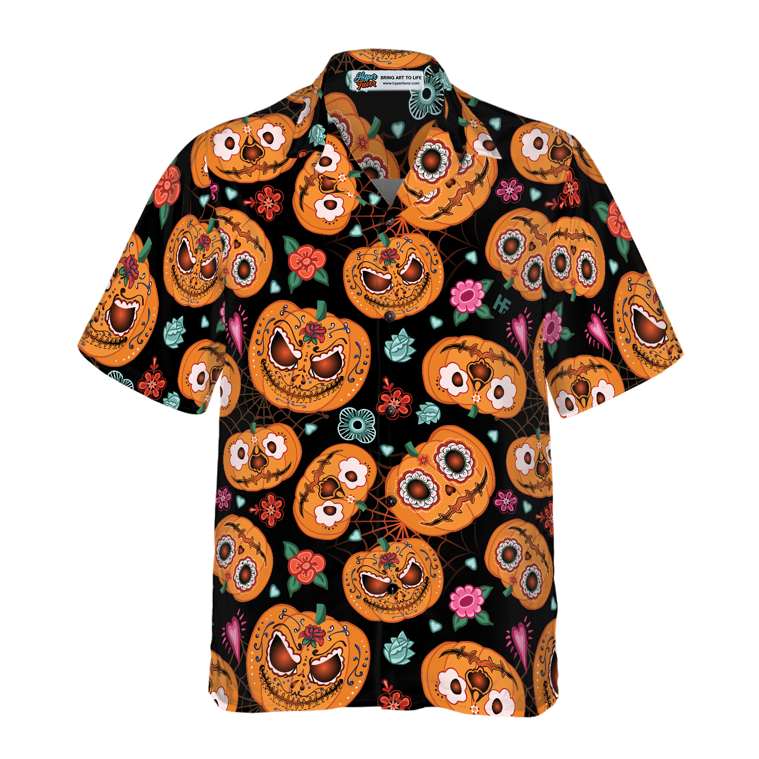 Pumpkin Flower Halloween Theme Hawaiian Shirt - Hyperfavor