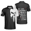 I Hit Golf Ball Polo Shirt, Black And White Golf Shirt Design With Sayings, Scary Skeleton Golf Shirt - Hyperfavor