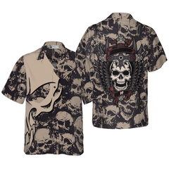 Gothic Winged Skull Hawaiian Shirt, Black And White Skull Pattern Hawaiian Shirt - Hyperfavor