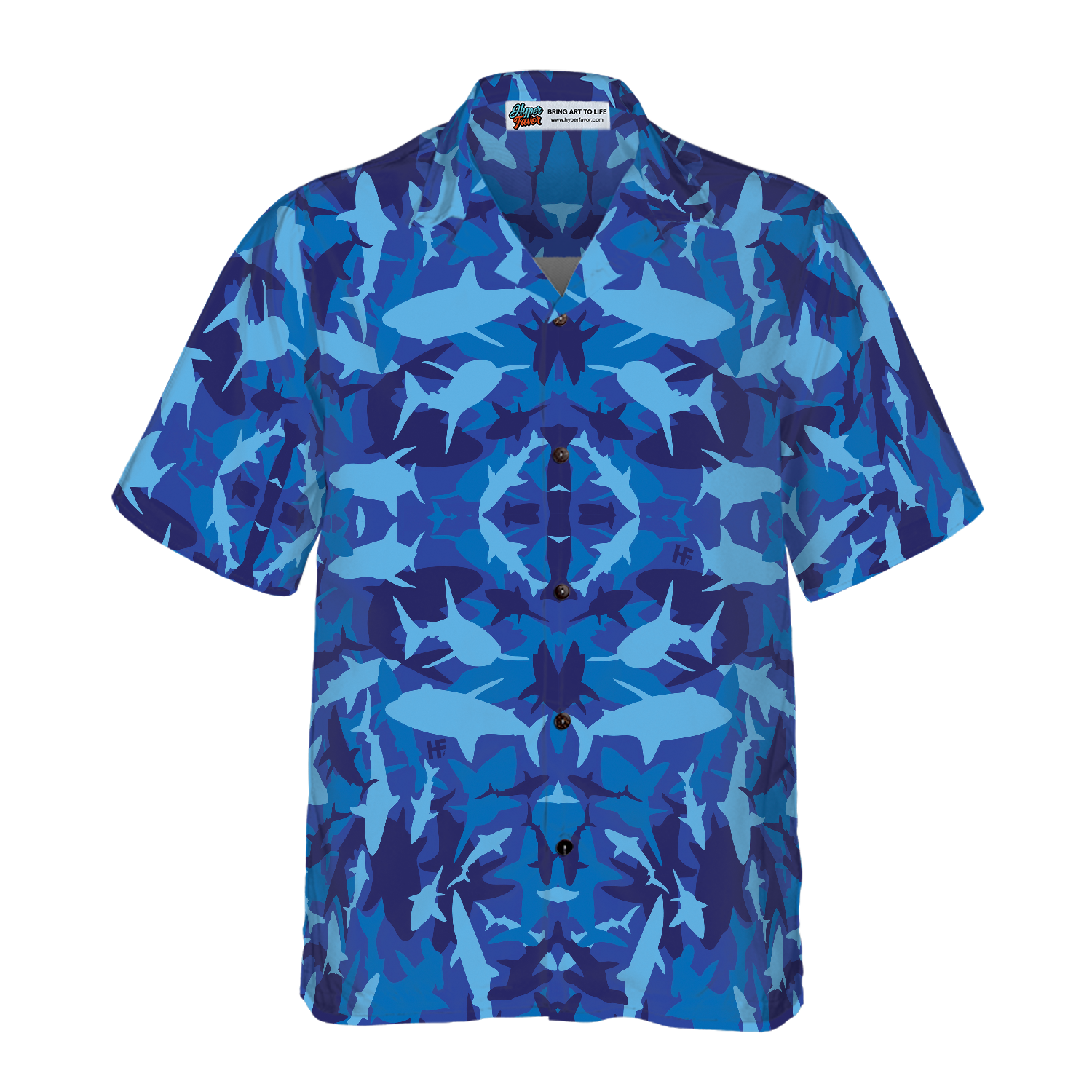 Shark Blue Camo Pattern Hawaiian Shirt - Hyperfavor