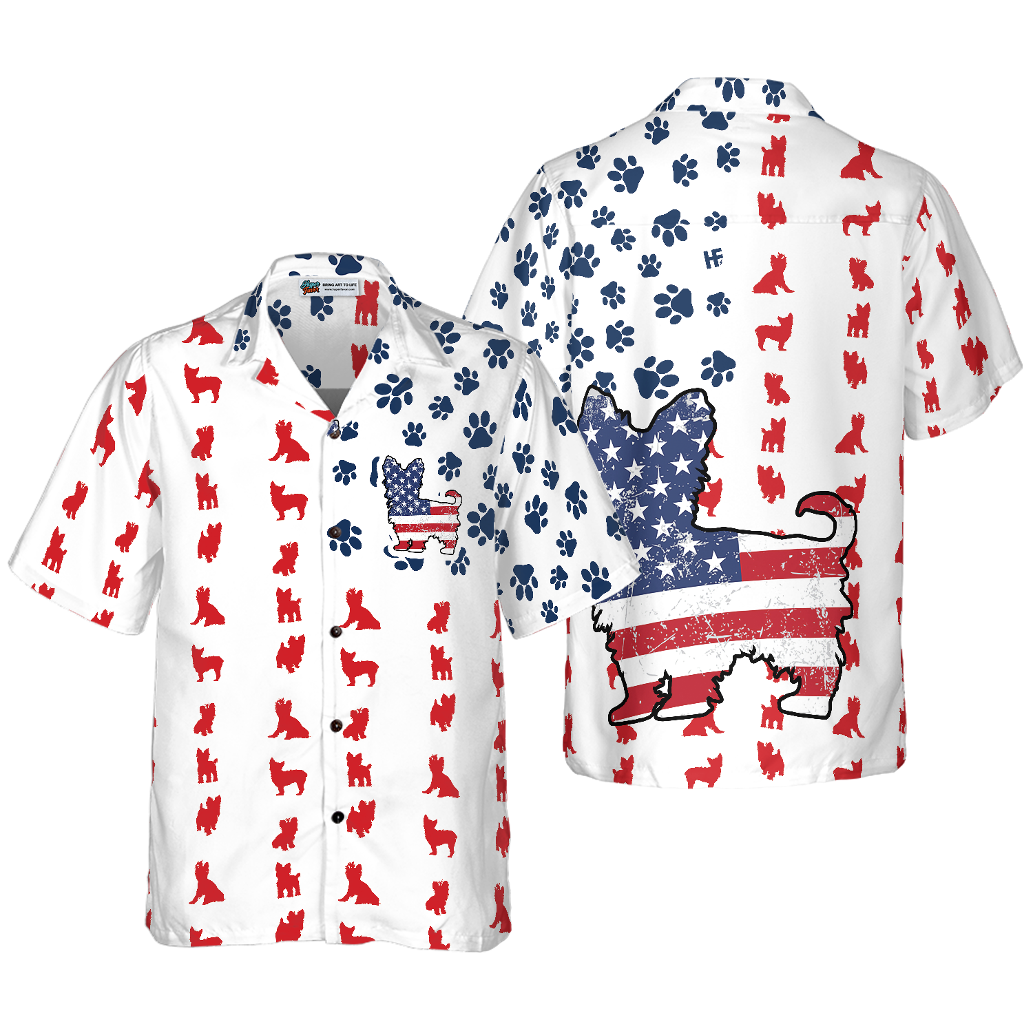 Yorkie American Flag Hawaiian Shirt - Hyperfavor