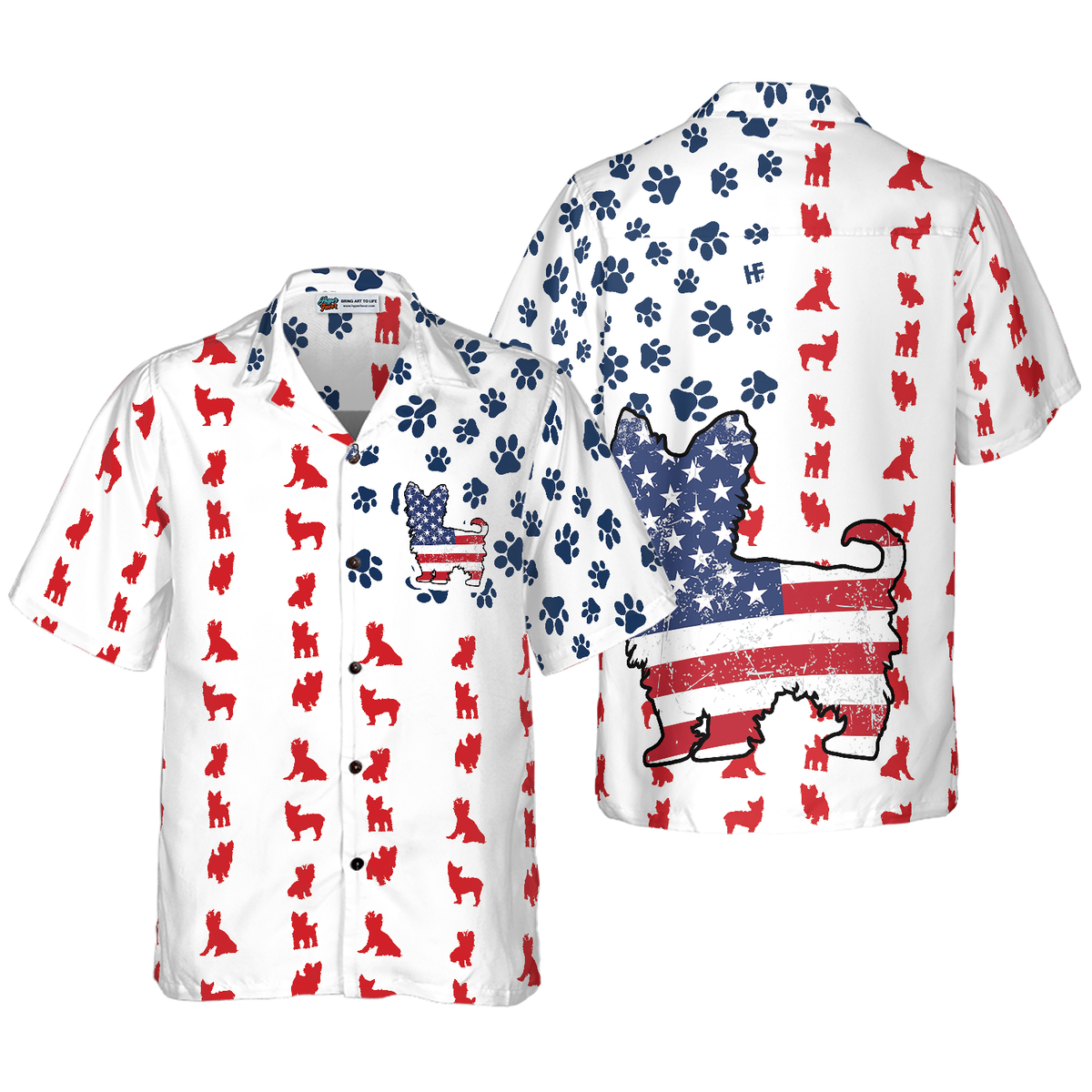 Yorkie American Flag Hawaiian Shirt - Hyperfavor