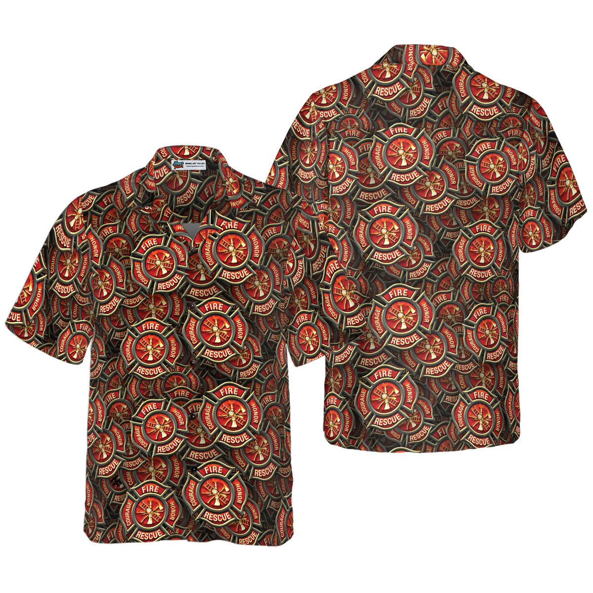 Firefighter Courage Rescue Honor Firefighter Hawaiian Shirt, Fire Dept Logo Pattern Firefighter Shirt For Men - Hyperfavor