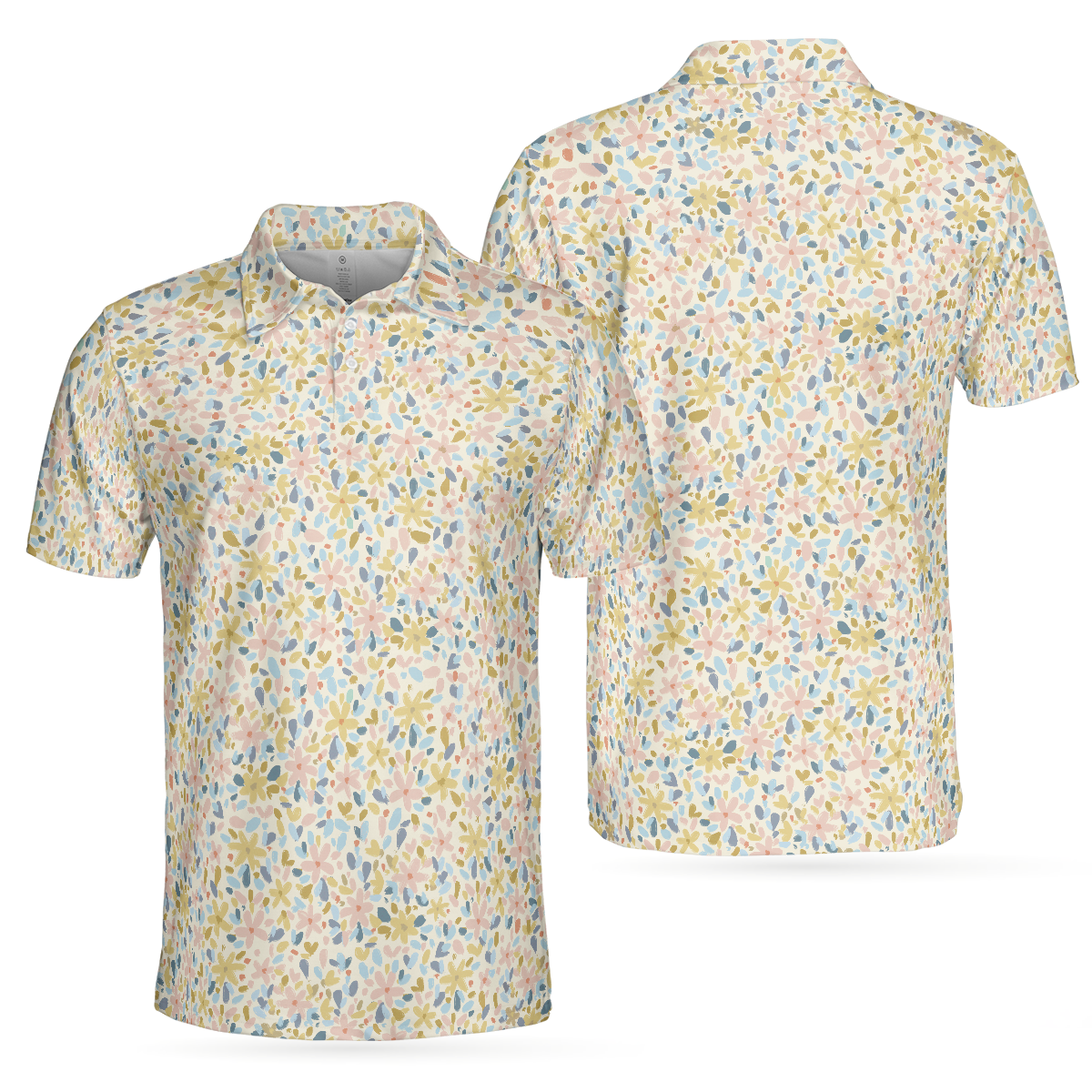 Crayon Flowers Pattern Polo Shirt For Men - Hyperfavor