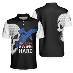 Life is Short Swing Hard Skull Albatross Polo Shirt, Golf Shirt For Men, Cool Gift For Golfers - Hyperfavor