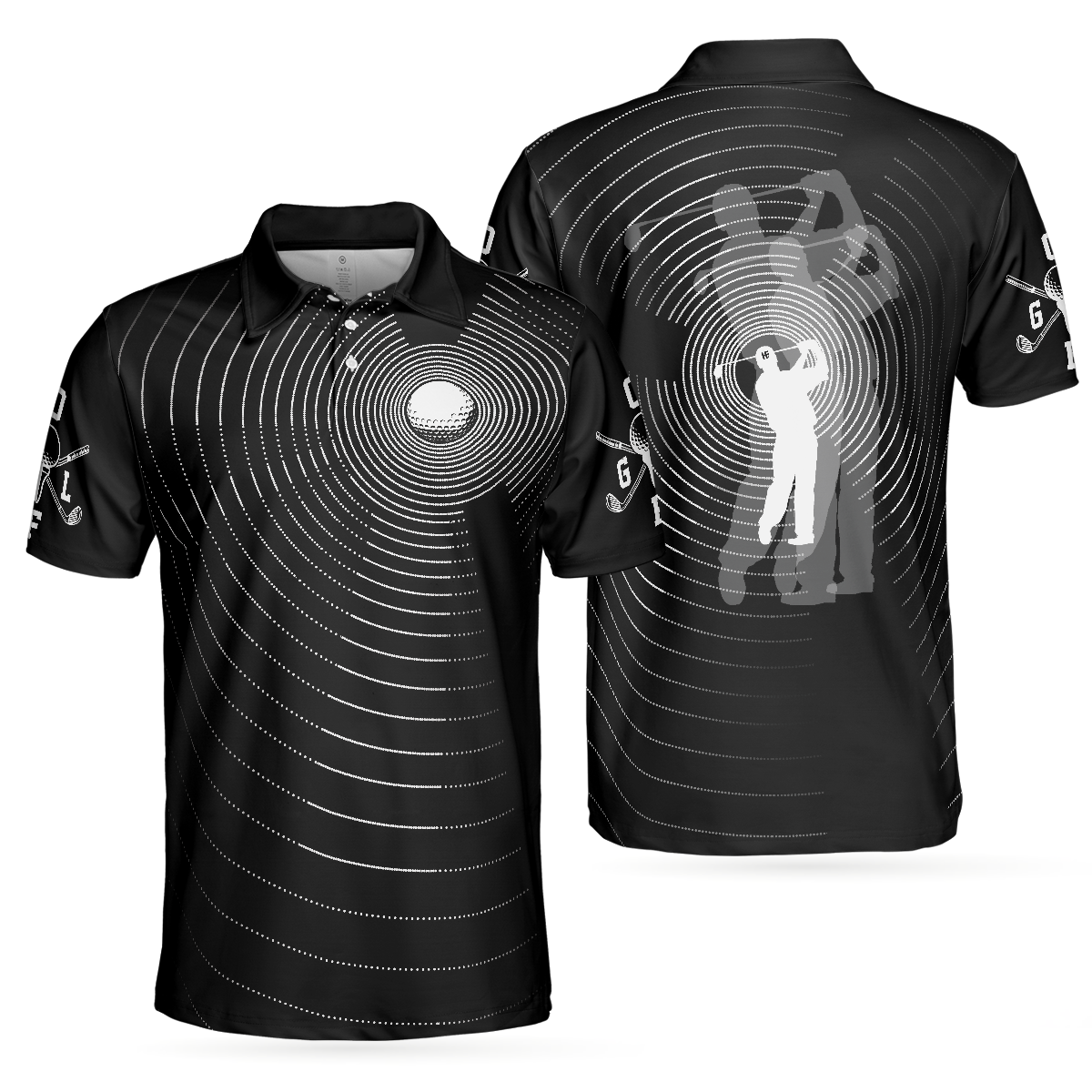 3D Effect Gold Ball And Golfer All Over Print Polo Shirt For Men, Best Golf Shirt For Men - Hyperfavor