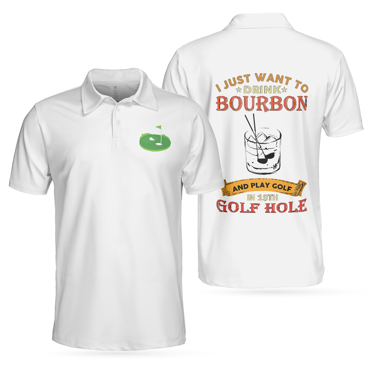 Drink Bourbon And Play Golf In 19th Golf Hole Polo Shirt For Men, Golf Course And Bourbon Whiskey Golf Polo Shirt - Hyperfavor