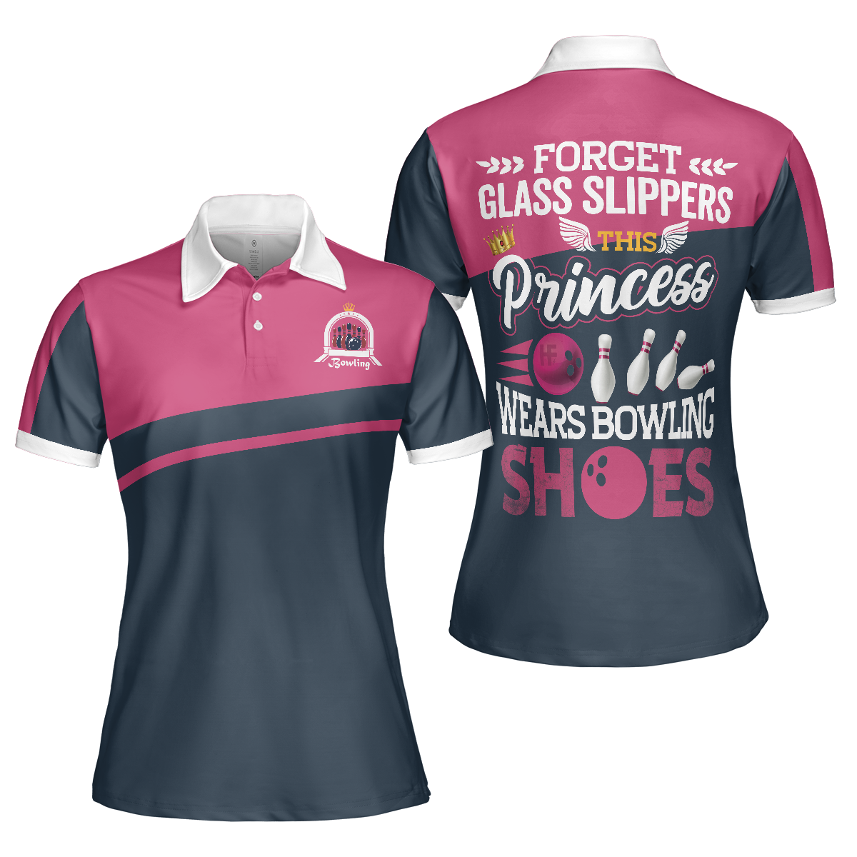 This Princess Wears Bowling Shoes Womens Bowling Shirt, Short Sleeve Women Polo Shirt - Hyperfavor