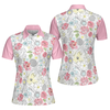 Lovely Pink Floral Tennis Pattern Short Sleeve Women Polo Shirt - Hyperfavor