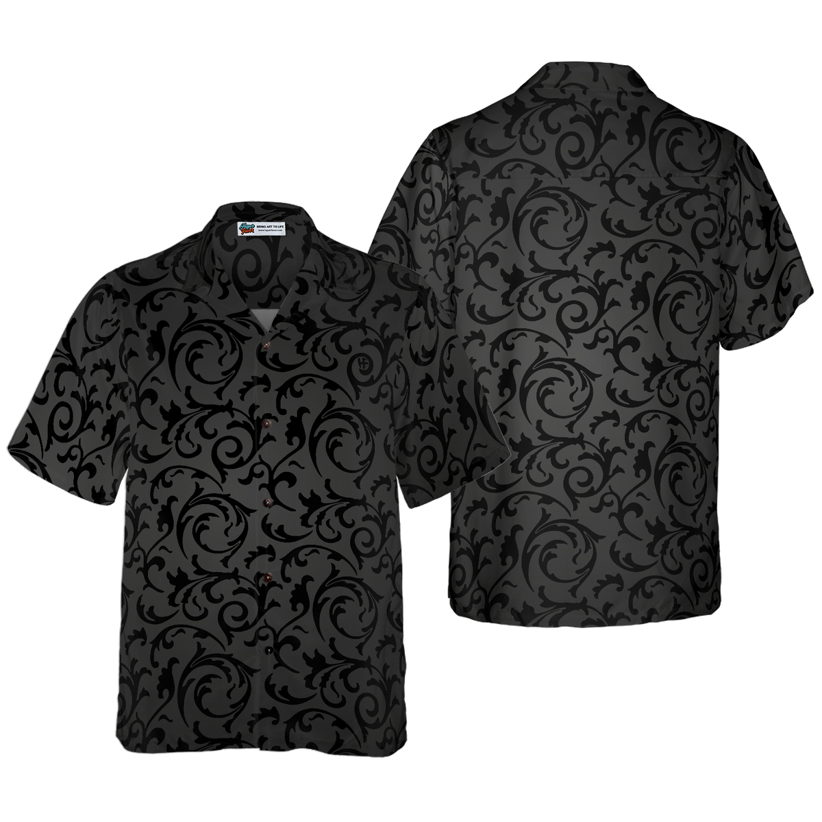 Black And Grey Seamless Floral Goth Style Hawaiian Shirt - Hyperfavor