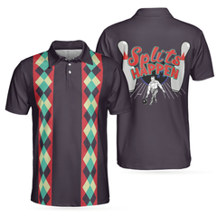 Splits Happen Bowling Polo Shirt, Plaid Pattern Polo Bowling Style Shirt For Male Bowlers, Simple Shirt Design - Hyperfavor