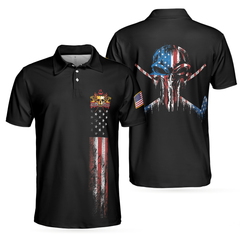 Golf Skull America Flag Short Sleeve Polo Shirt, Wet Paint Black Polo Shirt, Best Golf Shirt For Men - Hyperfavor