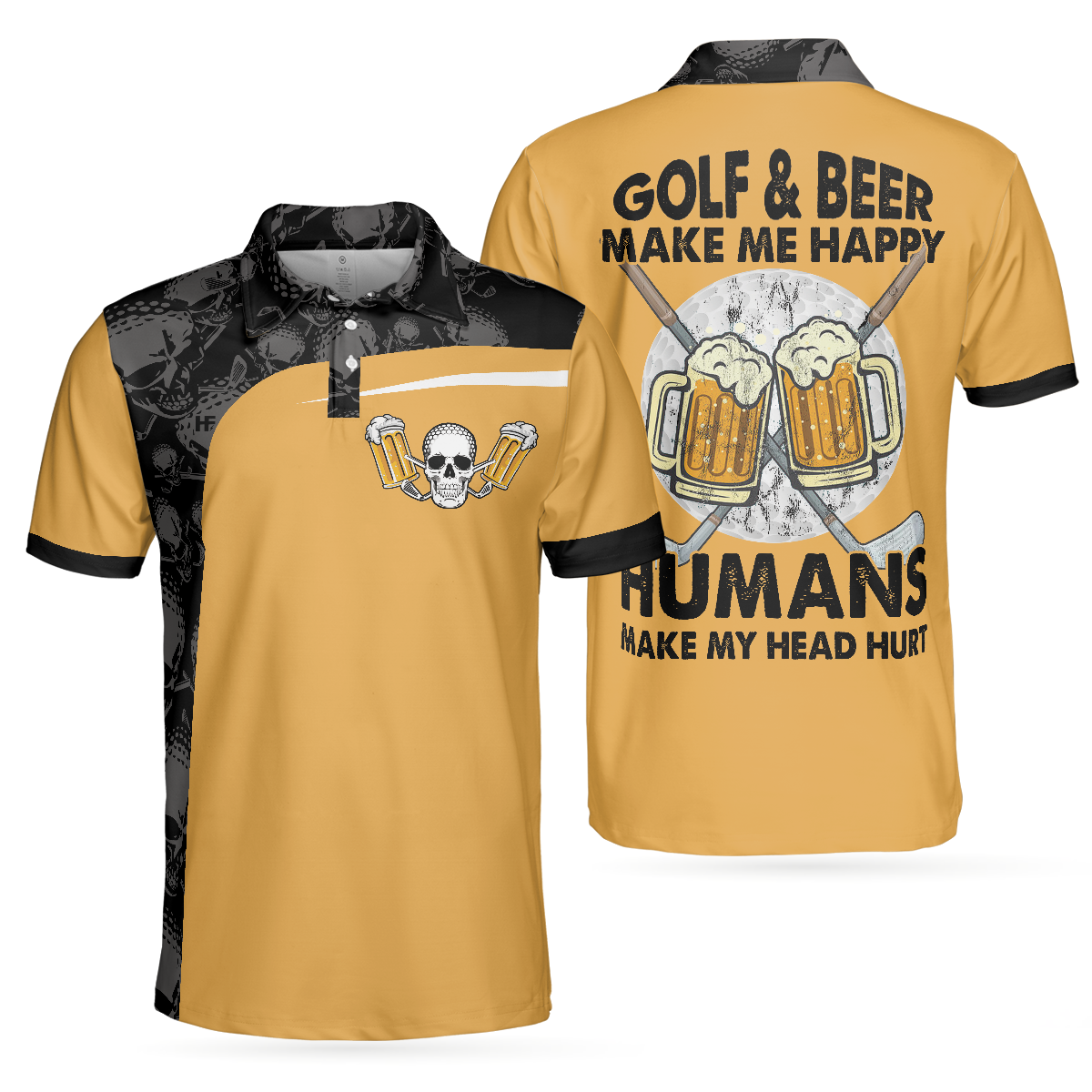 Golf & Beer Make Me Happy Polo Shirt, Funny Drinking Golf Polo Shirt For Men, Best Beer Golf Polo Shirt - Hyperfavor