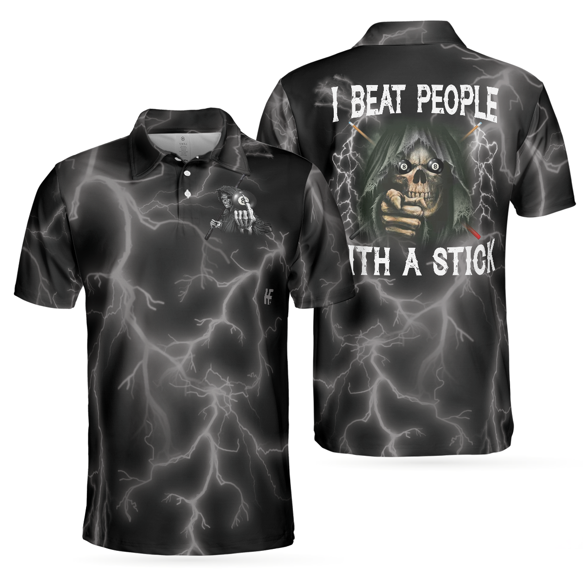 I Beat People With A Stick Polo Shirt, Black Billiards Polo Shirt For Billiards Enthusiasts, Scary Shirt - Hyperfavor