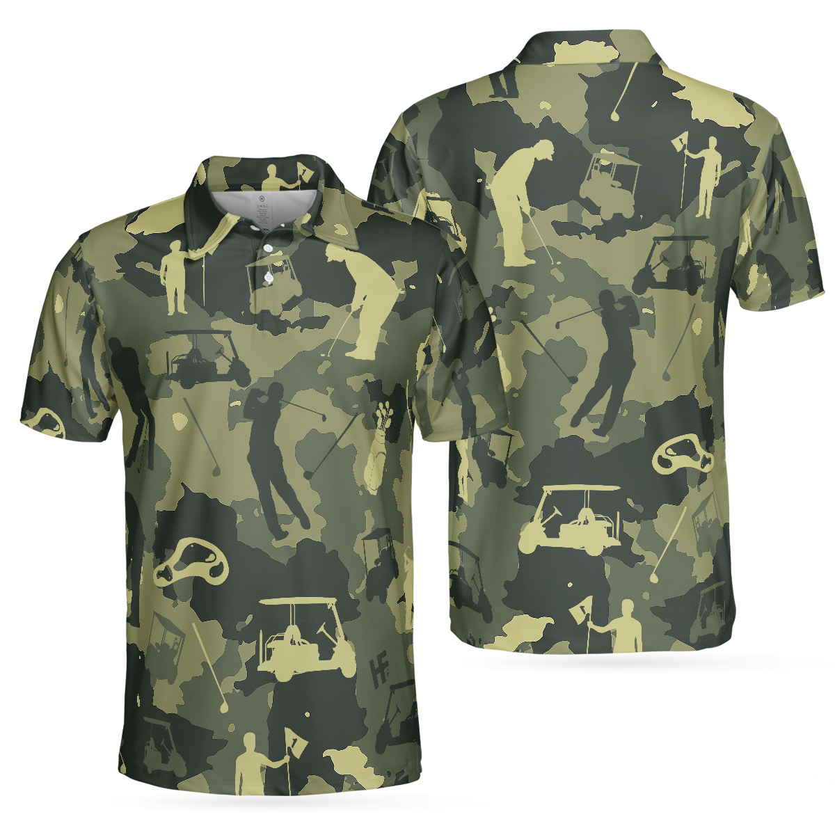 Camouflage Texture Golf Set Short Sleeve Polo Shirt, Military Polo Shirt, Camo Golf Shirt For Men - Hyperfavor