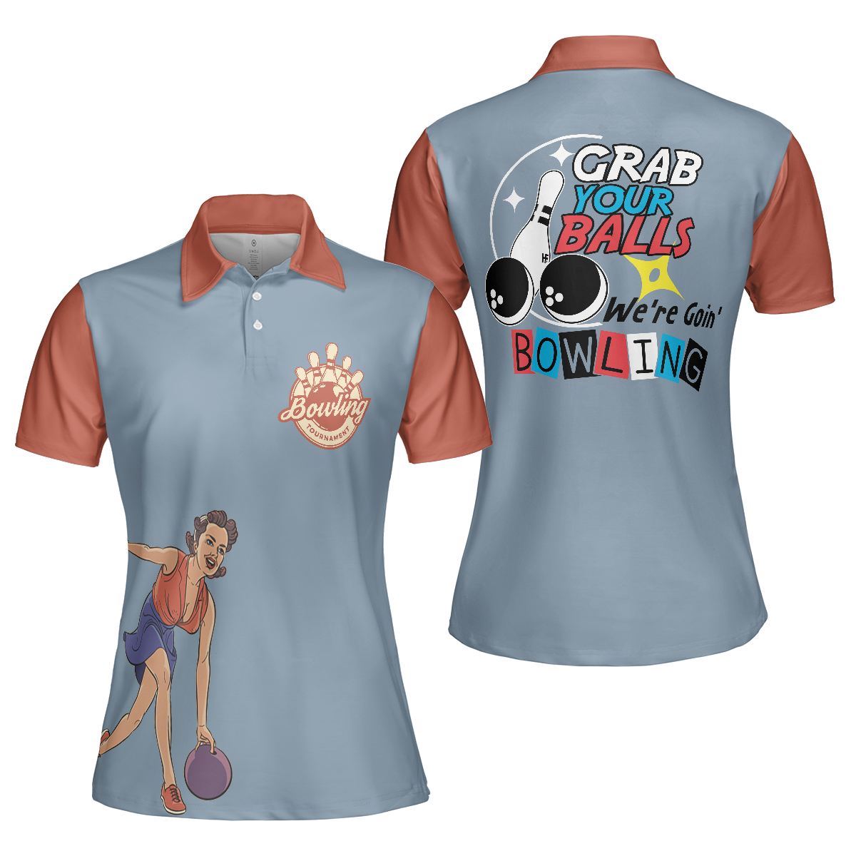 Grab Your Balls We Are Going Bowling Short Sleeve Women Polo Shirt, Funny Bowling Shirt For Women, Ladies Bowling Gift - Hyperfavor