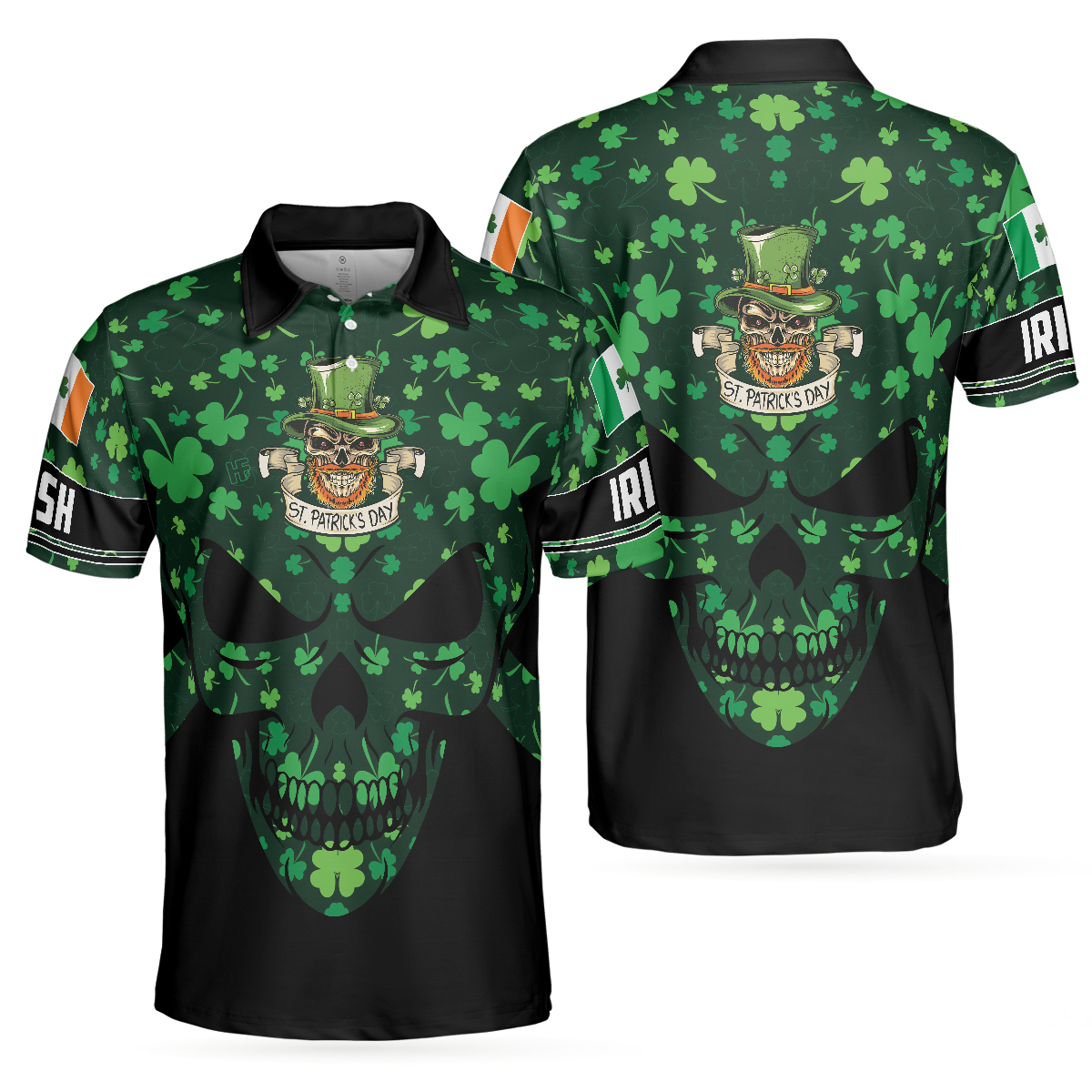 St Patrick’s Day Skull Polo Shirt, Cool Skull St Patrick's Day Polo Shirt, St Patrick Shirt For Men - Hyperfavor