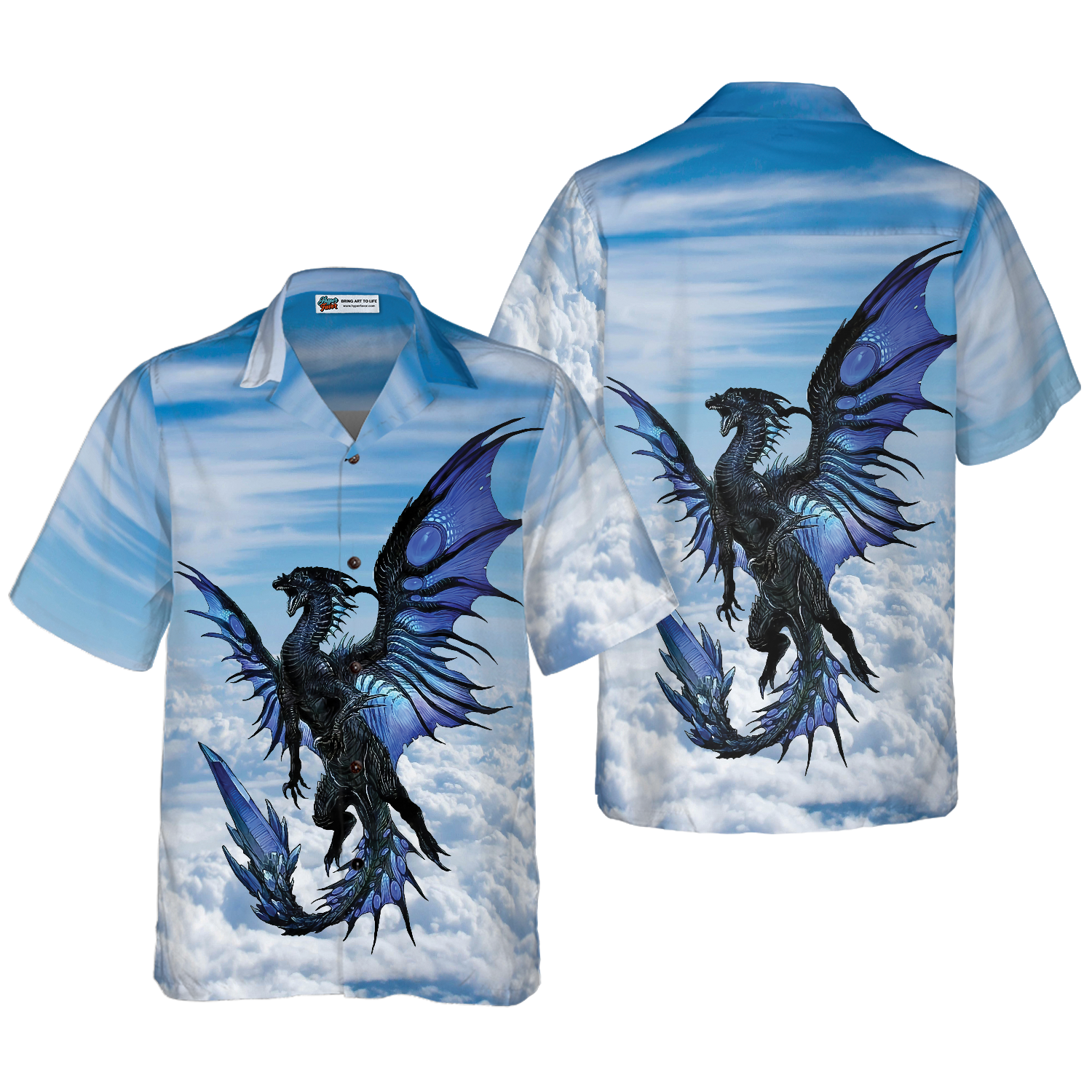 Blue Dragon On Blue Sky Hawaiian Shirt - Hyperfavor