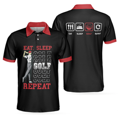 Eat Sleep Golf Repeat Polo Shirt, Short Sleeve Sporty Golfing Polo Shirt, Best Golf Shirt For Men - Hyperfavor