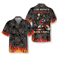 I Like Bigfoot & Motorcycle & Maybe 3 People Hawaiian Shirt - Hyperfavor