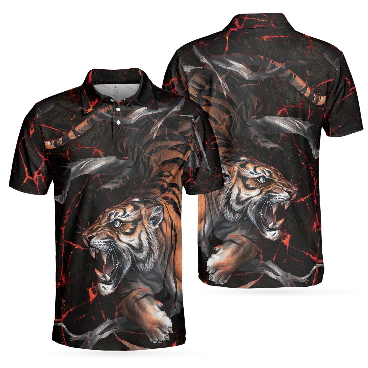 Tiger In The Dark Polo Shirt, Cool Tiger Polo Shirt For Men, Short Sleeve Tiger Shirt Gift Idea - Hyperfavor