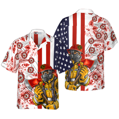 Firefighter American Flag Tropical Firefighter Hawaiian Shirt, Texas Bluebonnet Fire Dept Logo Firefighter Shirt For Men - Hyperfavor