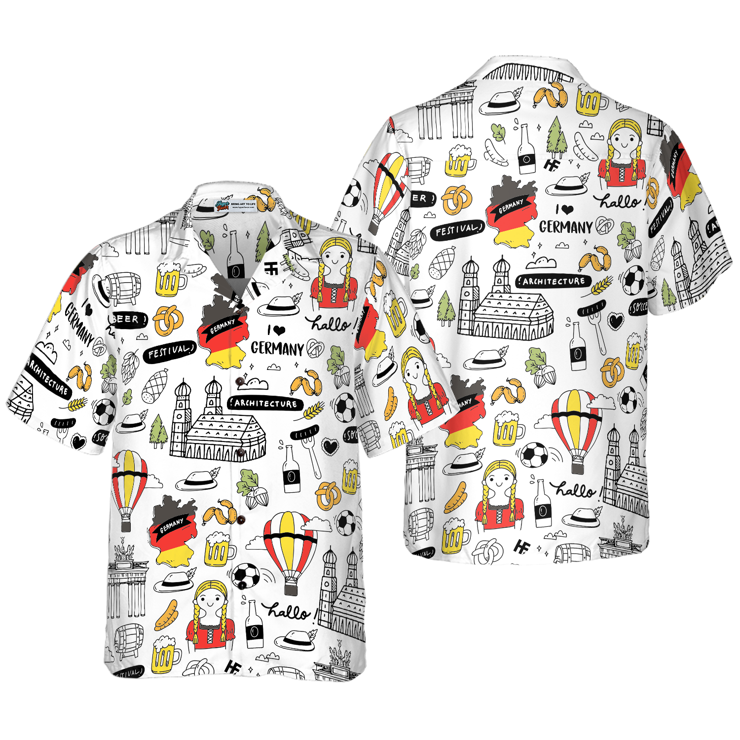 I Love Germany Doodle Hawaiian Shirt - Hyperfavor