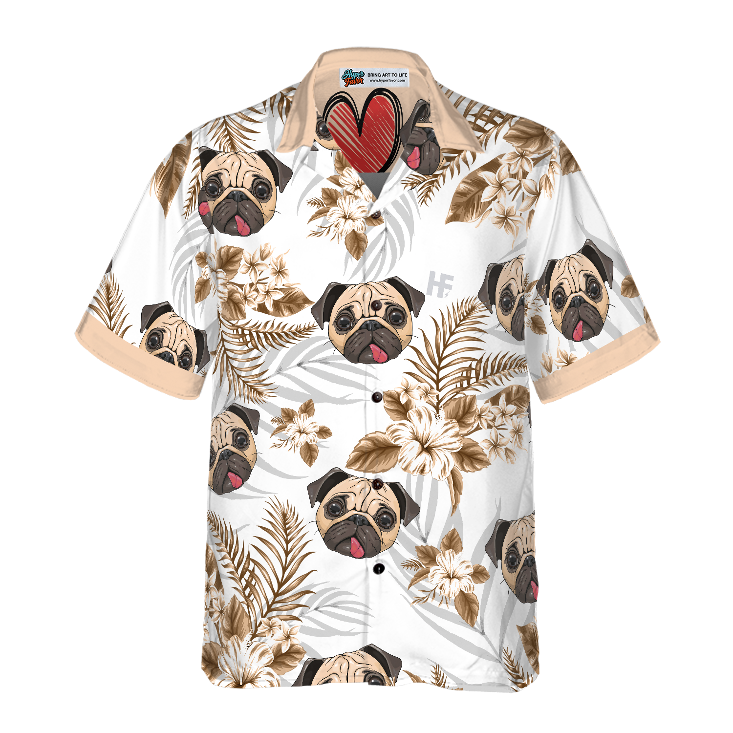 Personalized Peace Love Pug Custom Hawaiian Shirt - Hyperfavor