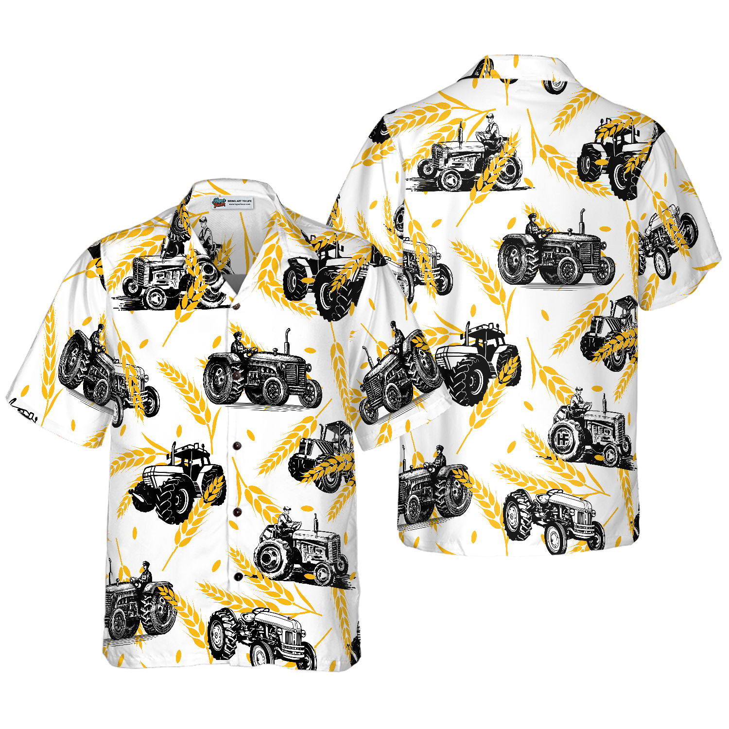 Tractors On Wheat Pattern Hawaiian Shirt - Hyperfavor