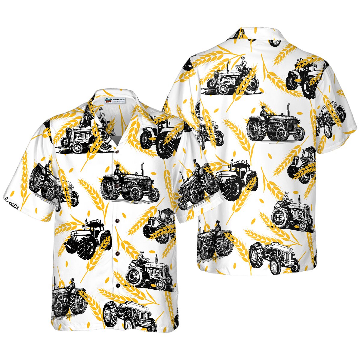 Tractors On Wheat Pattern Hawaiian Shirt - Hyperfavor