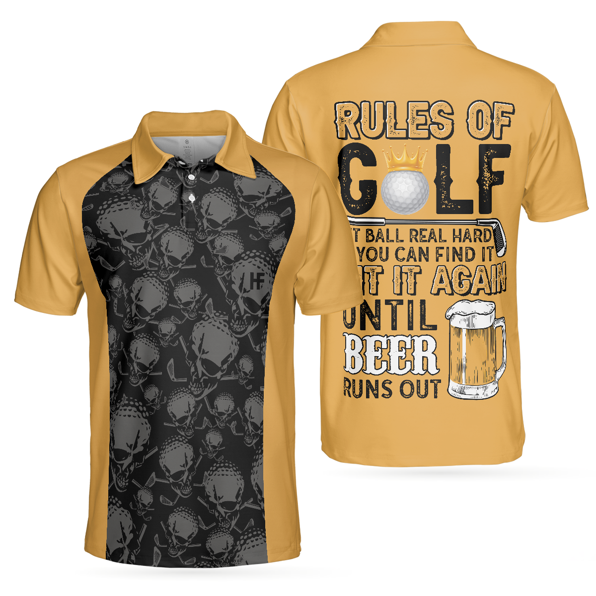 Rules Of Golf Polo Shirt, Black And Orange Golfing Shirt With Sayings, Cool Golf Gift For Beer Lovers - Hyperfavor