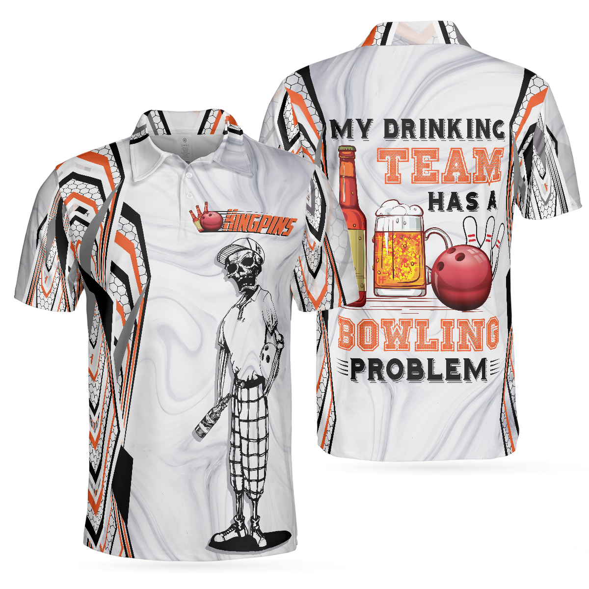 My Drinking Team Has A Bowling Problem Polo Shirt, Skeleton Bowling Player Polo Shirt, Funny Bowling Shirt For Men - Hyperfavor