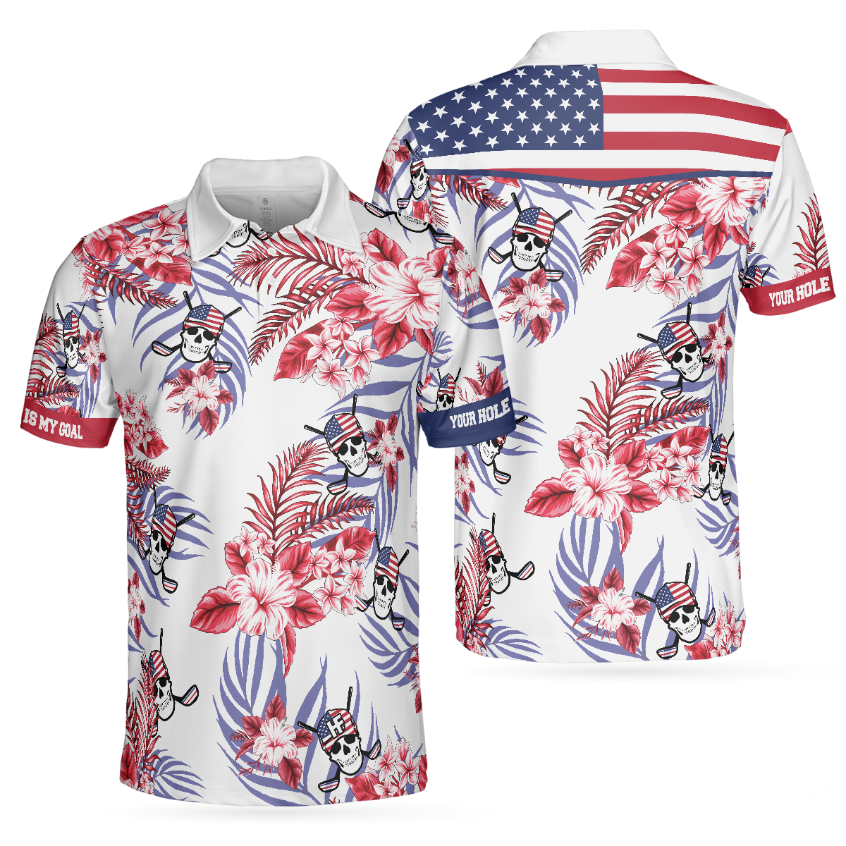 Seamless Tropical Pattern Golf Skull America Polo Shirt, Texas Bluebonnet Golf Shirt For Men - Hyperfavor