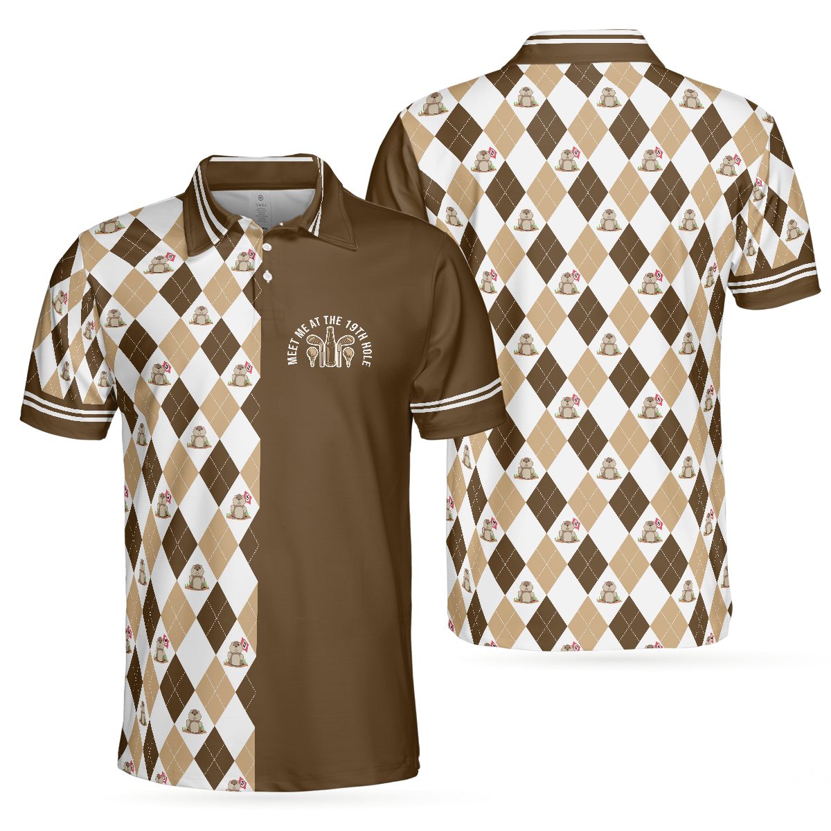 Gopher Meet Me At The 19th Hole Short Sleeve Polo Shirt, Argyle Pattern Polo Shirt, Best Golf Shirt For Men - Hyperfavor