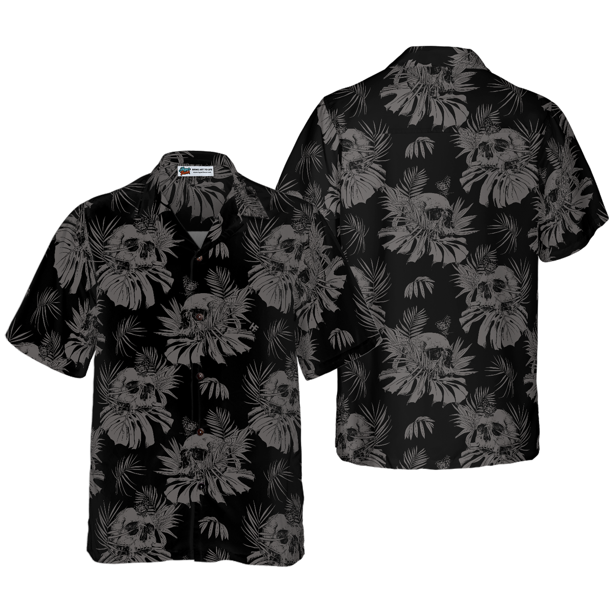 Seamless Gothic Skull With Butterfly Goth Hawaiian Shirt - Hyperfavor