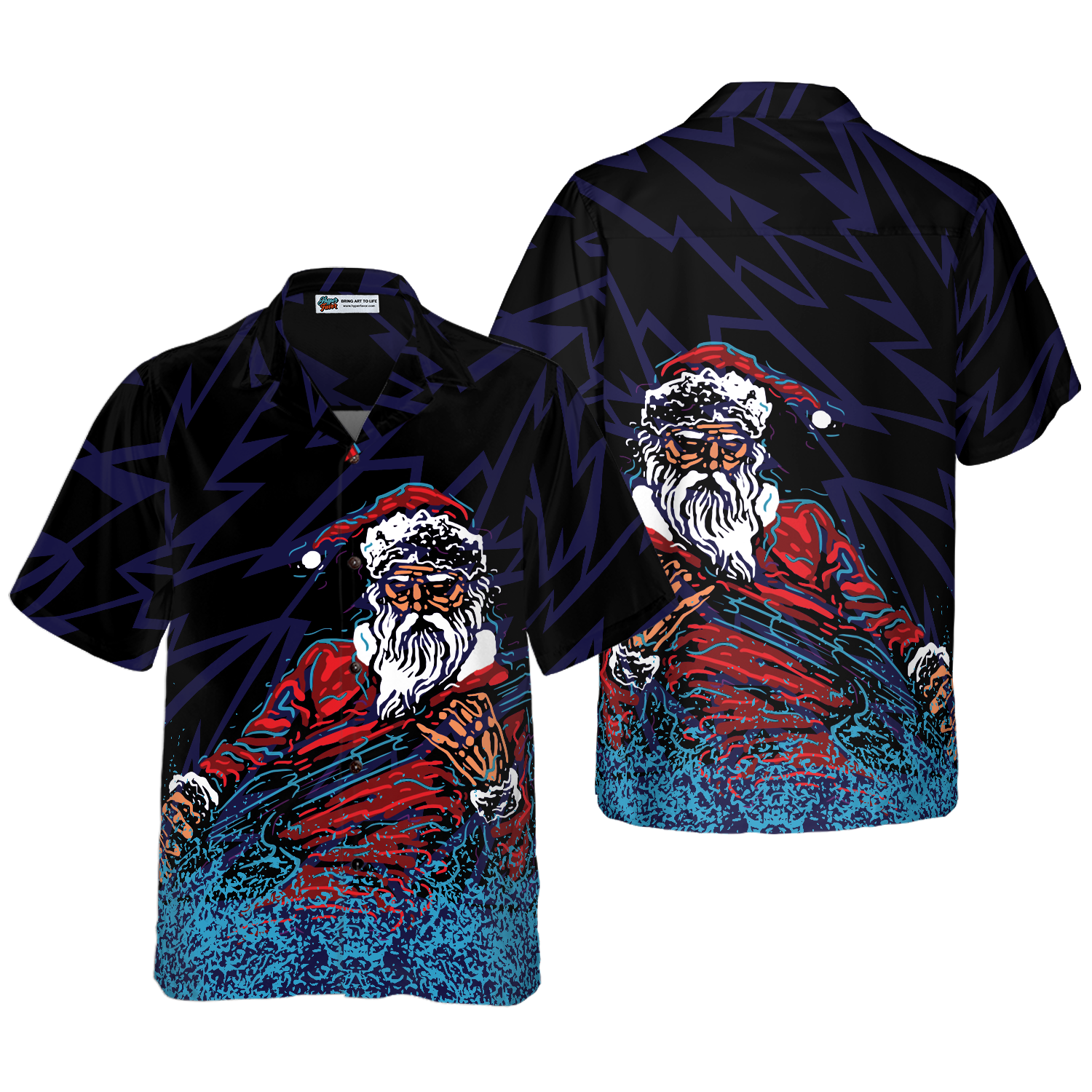 Hawaiian Shirts, Rock Santa Shirt Short Sleeve, Christmas Shirt Idea Gift For Men and Women - Hyperfavor