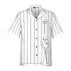 Personalized White Version One Line Drawing Golfer Custom Hawaiian Shirt - Hyperfavor