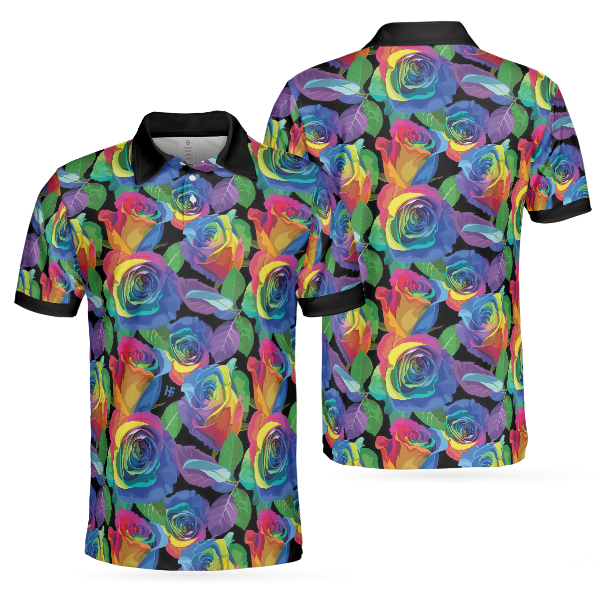 Rainbow Rose Polo Shirt, Colorful Roses Pattern Polo Shirt For Men - Hyperfavor