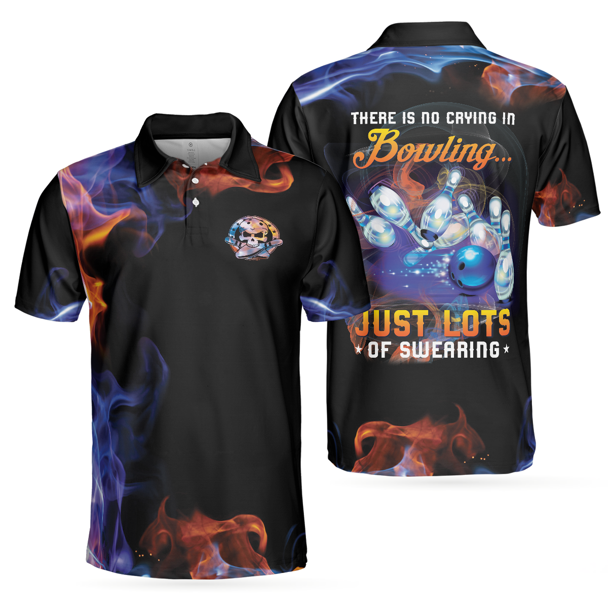 There Is No Crying In Bowling Just Lots Of Swearing Bowling Polo Shirt, Cool Flame Pattern Bowling Shirt Design - Hyperfavor