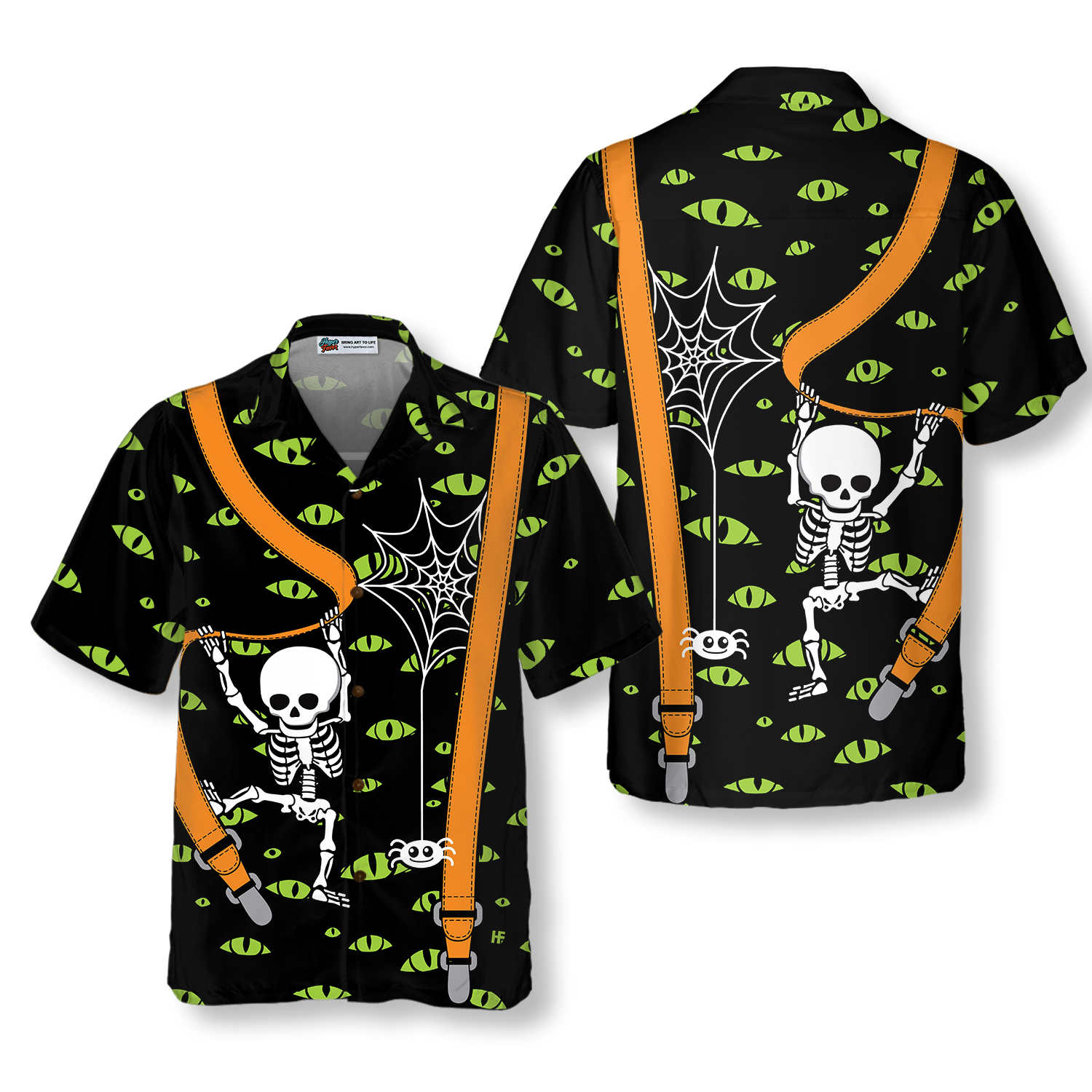 Halloween Skeleton And Monster Eyes Hawaiian Shirt - Hyperfavor