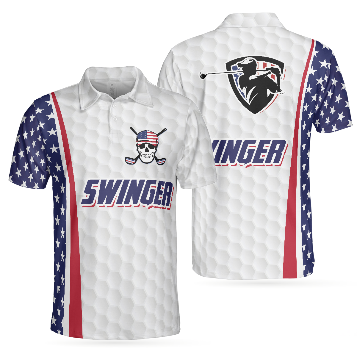 Swinger Skull Golf Polo Shirt, Golf Pattern American Flag Polo Shirt, Best Golf Shirt For Men - Hyperfavor