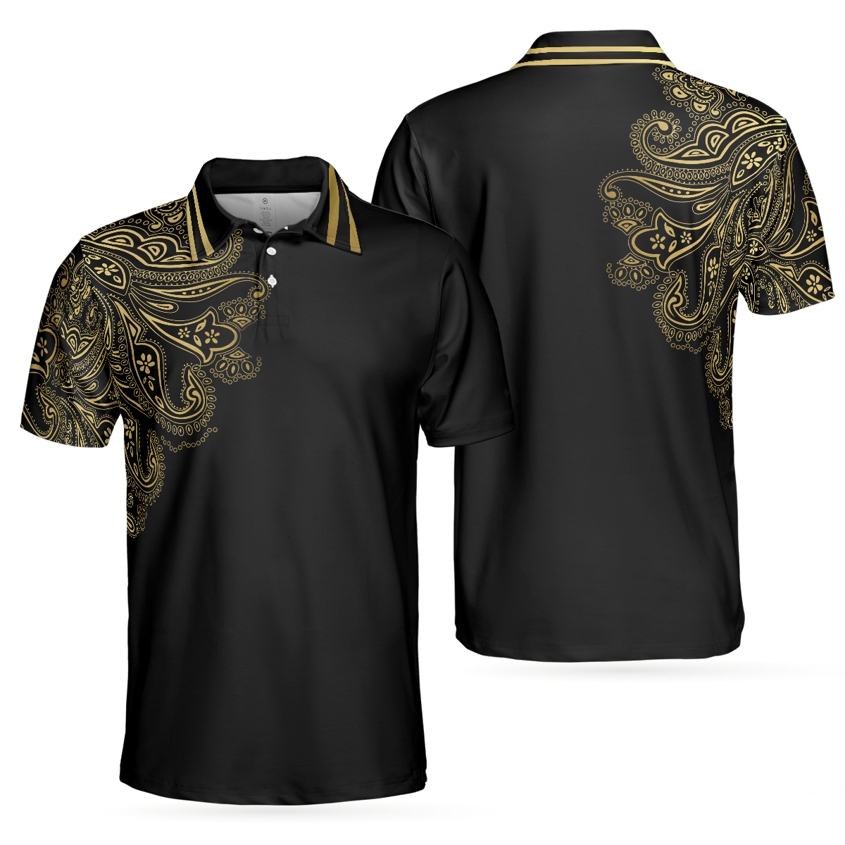 Personalized Golden Floral Paisley Golf Polo Shirt - Hyperfavor