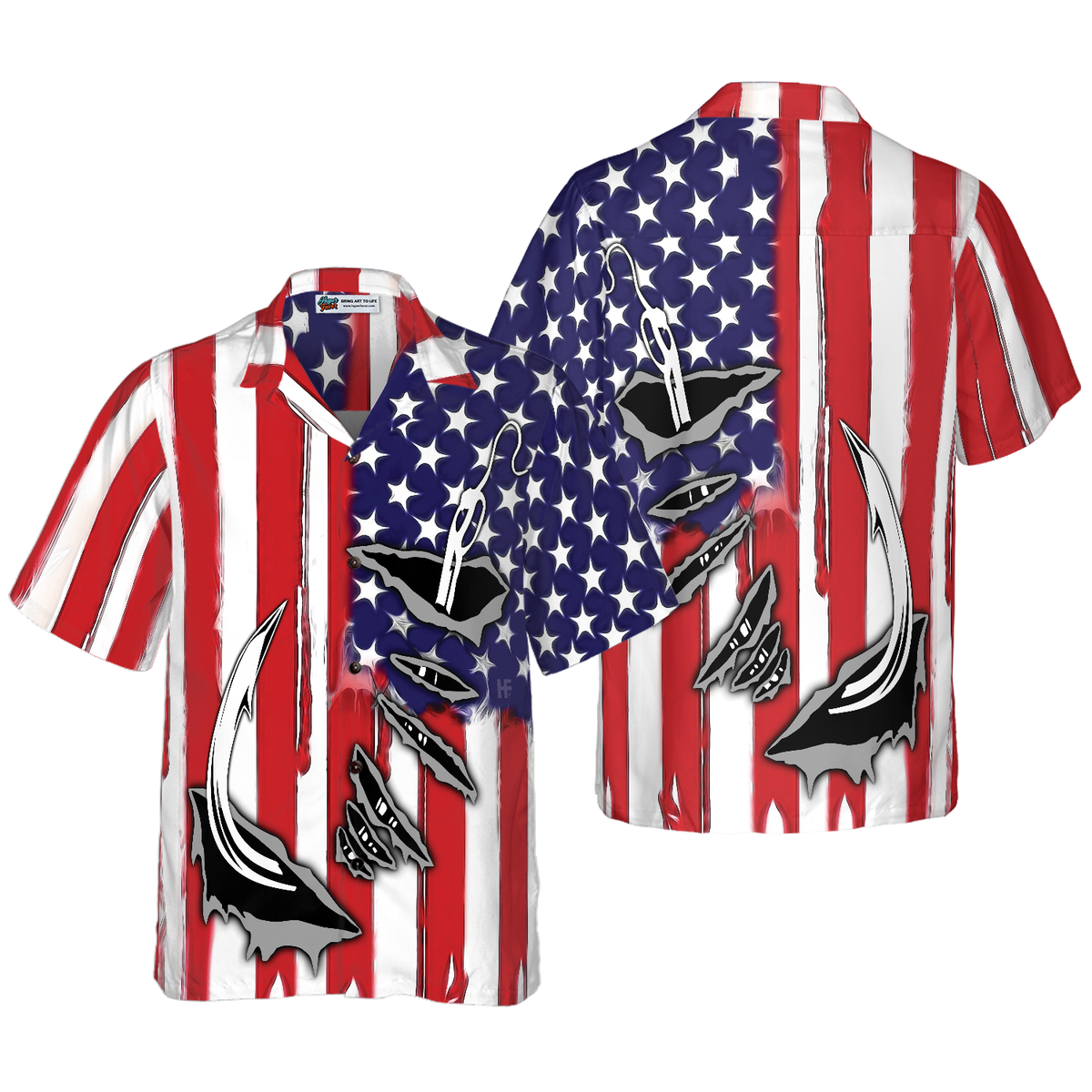 Fish Hook American Flag Hawaiian Shirt - Hyperfavor