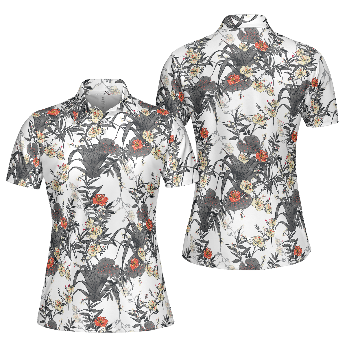 Tropical Flowers Shirt Short Sleeve Women Polo Shirt - Hyperfavor